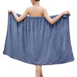 GOSCHE Bath Towel Wrap for Women - Adjustable Shower Wrap Towel with Home Hotel Bath Towel Nightgown for Sauna Beach Pool Gym Travel - Dark Blue XL