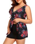 Yonique Plus Size Tankini Swimsuits for Women Flowy Bathing Suits with Shorts 2 Piece V Neck Swimwear, Black Floral, 20 Plus