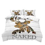 VIVIHOME 3PCS Camo Deer Duvet Cover Queen, White Duvet Cover, Rustic Farmhouse Bedding, Moose Elk Antler Woodland Animals Wildlife Hunting Cabin Lodge Quilt Bedspread Comforter Cover, 2 Pillowcases