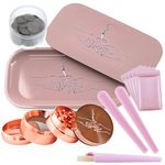 UkGlass Large Pink Metal Rolling Tray with Magnetic Lid - The Ultimate Tray Kit to Keep Your Smoking Accessories Safe (Smell Proof Bag & Rolling Tray Kit)