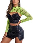 Avidlove Rave Outfit Sheer Long Sleeve Top Women See Through Shirts Mesh Crop Topp(Start, Large)