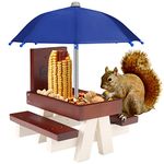 Lalafancy Squirrel Table Feeder with Umbrella, Wooden Picnic Table Feeder for Squirrels with Corn Cob Holder, Squirrel and Chipmunk Gifts for Squirrel Lovers, Built Strong from Pine Wood