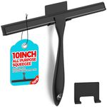 Shower Squeegee - Stainless Steel Shower Squeegee for Shower Doors with Hook, Squeegee Shower for Bathroom, Window,Mirror and Car Windshield, 9.98 Inches, Black