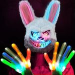 ZONESTA Halloween Mask Bunny Mask with 2 Gloves,LED Mask Scary Mask Bloody Plush Creepy Cosplay Halloween Costumes