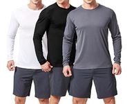 TEX2FIT Men's Long Sleeve UV T-Shirt Multi-Pack, 3 Pack Men's Performance Long Sleeved Quick-Dry Shirts(Black/White/Dark Grey, Large)