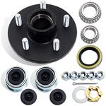 GREPSPUD 1 Set Trailer Hub Kits 5 on 4.5 for 3500 lbs 1-1/16'' to 1-3/8'' Tapered Axle, Idler Hub with Extra Dust Caps & Rubber Plugs, 5x4.5 Trailer Replacement Hub 5 Lug Bolt Trailer Wheel Hub Kit