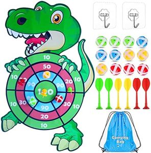 Dinosaur Toys for Boys, 73cm Dart Board Game Set Kids Toys Age 3-8 Year Old Boys Toys with 12 Sticky Balls 6 Darts, Kids Birthday Gifts Xmas Stocking Fillers for Boys Age 4-9, Dinosaur Gifts for Boys