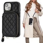 Bocasal Crossbody Wallet Case for iPhone 15, RFID Blocking PU Leather Zipper Handbag Purse Flip Cover, Kickstand Folio Case with Card Slots Holder Wrist Strap Lanyard 5G 6.1 Inch (Black)