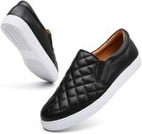 VOCNTVY Womens Loafers Comfort Casual Quilted Leather Slip On Sneakers, Black Quilted, 7