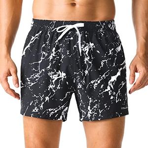 Nonwe Men's Boardshorts Quick Dry with Pockets Drawstring Soft Beachwear Black & White 34, Black & White, 34