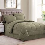 Sweet Home Collection 8 Piece Bed In A Bag with Dobby Stripe Comforter, Sheet Set, Bed Skirt, and Sham Set - Queen - Sage