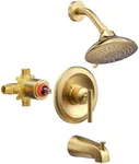 Gold Shower Tub Faucet Set: WOWOW Single Handle Bathroom Shower Trim Kit with 6-Inch Rain Shower Head and Tub Spout, Brushed Gold Shower Combo Wall Mount (Valve Included)