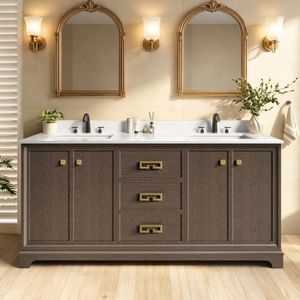 Alphabath 72 Inch Double Sink Bathroom Vanity, Fully Assembled Bathroom Cabinet with Marble Countertop & Backsplash, Soft Closing 4 Doors & 3 Drawers, Dark Walnut