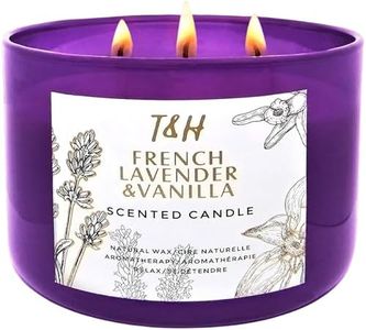 French Lavender Vanilla Scented Candles Aromatherapy Gifts for Women | 15.8 oz Soy Candle Long Lasting Scented Candles for Home | Stress Relief Candles 3 Wick | Office Gifts for Women