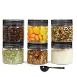 PEARLPET Tiffany Plastic Containers for Kitchen Storage | Plastic Container Set with Spoon | BPA-Free, Stackable Jars | Black,200 ML (Set of 6)