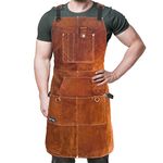FIGHTECH Leather Work Apron with Tool Pockets for Men, Women | 36 x 24 | Welding Apron Ideal for Woodworkers, Blacksmiths, Gardeners, Mechanics, BBQ | Heavy Duty | Adjustable M to XXL