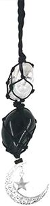 Crystals Obsidian Crystal Stone Cute Boho Car Mirror Hanging Accessories for Women and Men,Car Charm for Rear View Mirror Ornaments Decor with Moon and Star