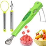 JAYVAR Watermelon Cutter Slicer with Melon Baller Scoop Set, Fruit Scooper Knife for Dig Pulp Separator, Watermelon Knife Fruit Cutters Shapes for Kids, Fruit Carving Tools Fruit Slice