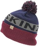 SEALSKINZ Unisex Water Repellent Cold Weather Bobble Hat - Navy Blue/Grey/Red, Small/Medium