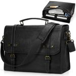 Messenger Bag Men 17 Inch Laptop Bag Vintage PU Leather Computer Briefcase Waterproof Satchel Bag Retro Shoulder Bag for Office Work Business Travel College,Black