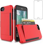 Asuwish Phone Case for iPhone 6 Plus/6s Plus/7 Plus/8 Plus with Screen Protector Cover and Credit Card Holder Stand Hybrid Cell iPhone6splus i Phone7s 7s 7+ 8s 8+ Phones8 6+ i6 6s+ Women Men Red