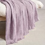 BOURINA Faux Cashmere Fringe Throw Blanket Decorative Lightweight Throw Soft Cozy for Bed or Sofa Outdoor Blanket, 50x70 inches Purple