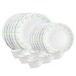 CELLO Tropical Lagoon Dazzle Series Opalware Dinner Set of 18 Pieces For Family of 6 | Bone-Ash Free & Leadfree Opal Glass, Microwave & Dishwasher Safe Plates & Bowls Crockery Set For Dining & Gifting