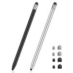 MEKO Stylus Pens for Touch Screens, Universal Tablet Pen Capacitive 2 in 1 Stylus for iPhone/iPad/pro/Mini/Air/Samsung/Tablet with 8 Replace Tips(Black+Silver)