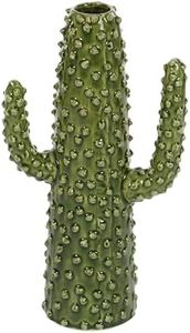 Deco 79 Ceramic Cactus Vase, 7" x 5" x 13", Green