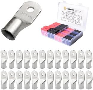 SELTERM 25pcs 4/0 AWG 5/16" Stud Tinned Copper Wire Lugs & Large Size 108 Pcs 3:1 Dual Wall Adhesive Line Heat Shrink Tubing Kit 1, 3/4, 1/2, 5/8 Inch Assortment Kit