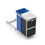 simplehuman CW1016 35L (20/15) Pull-out Recycling Kitchen Cupboard Cabinet Bin, Easy to Install, Commercial-Grade Ball-Bearing Tracks, Easy-Access Handle, Polished Heavy-Duty Steel Frame