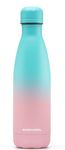 ANGVOOL Insulated Water Bottle, Stainless Steel Metal Thermal Flask for Hot and Cold Drinks, Leak Proof BPA Free Drinking Bottles for Kids or Adults (Cyan-Pink, 500ml)