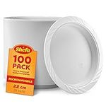 Shefa Pack of 100 White Plates, Reusable & Washable, Heavy Duty Dinnerware, Microwave-Safe Crockery - Ideal for Birthday, Parties, Camping, Catering (9 inch Plates, White)