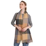 Longwu Women Soft Cashmere Wool Scarf Large Pashminas Shawl and Wrap Warm Stole Blanket-Black&Camel(Size: One Size)