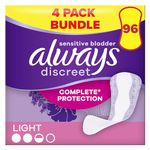 Always Discreet Incontinence Panty Liners for Women, Normal 96 Liners (24 x 4 Packs) Saving Pack, Complete Protection, for Bladder Leak, Thin and Discreet, Odour Neutraliser