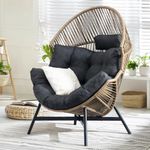 Bme Heavy Duty 500 Lbs Capacity Wicker Egg Chair for Outside & Indoor, UV 2000 Hours Material with Flame Retardant Tested Cushion, Durable Against Water, Weather, Brown Base