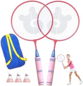 Kids Badminton Racket Set with Soft Grip, Oversized & Lightweight Shuttlecocks Racquet for 2-Player with Carry Bag, Beach Lawn Backyard Play, Indoor/Outdoor Sport Game, Perfect for Children & Youth