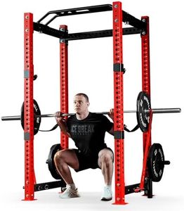 Mikolo 3"x3" Power Cage, Multi-Function Power Rack with LAT Pull Down Pulley System, Commercial Squat Rack for Home Gym with 3x3 Attachment, 1500 lbs Weight Capacity-Red
