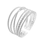 Bling Multilayer Chunky Silver/Gold Crystal Rhinestone Adjustable Arm Cuff Bracelet Bangle for Women Bridal Wedding Formal Prom Jewelry (Silver Plated)