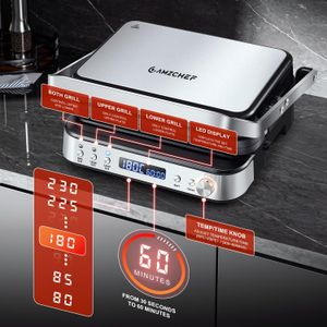 AMZCHEF 4-in-1 Panini Grill – Sandwich Press & Indoor Grill