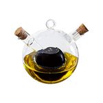 2 in 1 Oil & Vinegar Dispenser | Glass Bottle | Round Duo Olive Oil & Balsamic Vinegar Cruet Drizzler | Stylish Tabletop/Cookware Dispenser Bottle | M&W