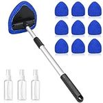 Car Windscreen Cleaner, Expandable Car Window Cleaner with 9 Reusable Microfiber Triangle Pads & 3 Pray Bottles Auto Windshield Cleaning Tool with Detachable Handle