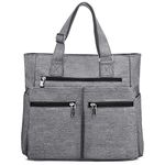 Canvas Tote Bag Waterproof Nylon Multi Pocket Shoulder Bags Laptop Work Bag Teacher Purse and Handbags for Women & Men (Grey 2)