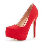 DREAM PAIRS Women's Slip On Stiletto High Heel Platform Dress Court Shoes SWAN_30,Size 7,Red/Suede,SWAN_30