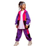 Boys' Girls' Color Block Jacket Track Pants Sets Dance Outfits Sportswear Unisex (10-12, purple)