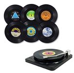 Record Coasters Vinyl Coasters,6Pcs Retro Record Disk Coasters,Retro Vinyl Record Disk Coasters Music Coasters Funny Coasters,Disk Music Lover Drink Coasters,Retro Vinyl Record Mats with Gift Box