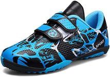 FUQIAO Kids Firm Ground Soccer Cleats for Boys Girls Outdoor Athletic Turf Shoes Indoor Football Trainning Sneakers, Blue, 3 Big Kid