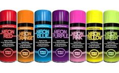 Inspired Essentials 7 x Fluorescent Bright Neon Spray Paint Aerosol DIY Graffiti Extra Bright Assorted Colours Paint Blue Green Orange Pink Yellow Red Purple 200ml