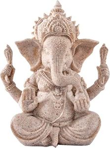 Yikko Elephant Statue Figurine Sandstone Ganesha Sculpture Handmade Resin Figurine Home Decoration Craft Ornament (1.2"*2.9"*3.7")