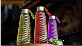 TAURPIUS Hexa Shape Water Bottle with Stainless Steel Cap for School, College, Office 1000 ML Bottle (Pack of 3, Multicolor, Plastic, Steel)